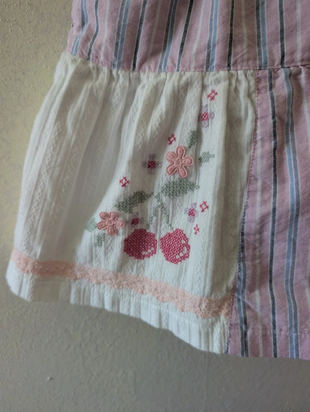 Pink Striped Embroidered Girls Dress